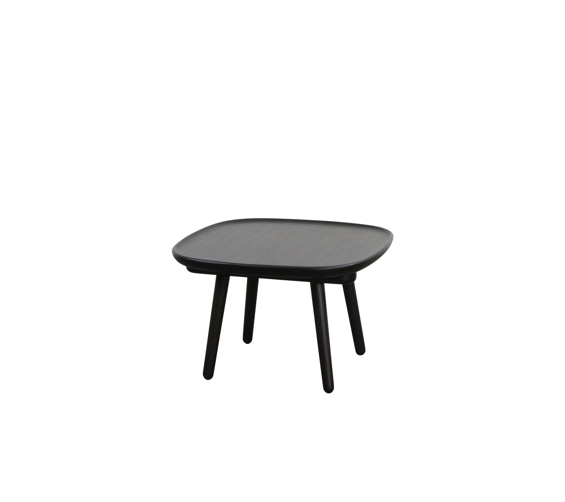 Vierkant tafel met een gladde bovenkant en vier slanke benen, ontworpen voor veelzijdig gebruik in verschillende omgevingen.