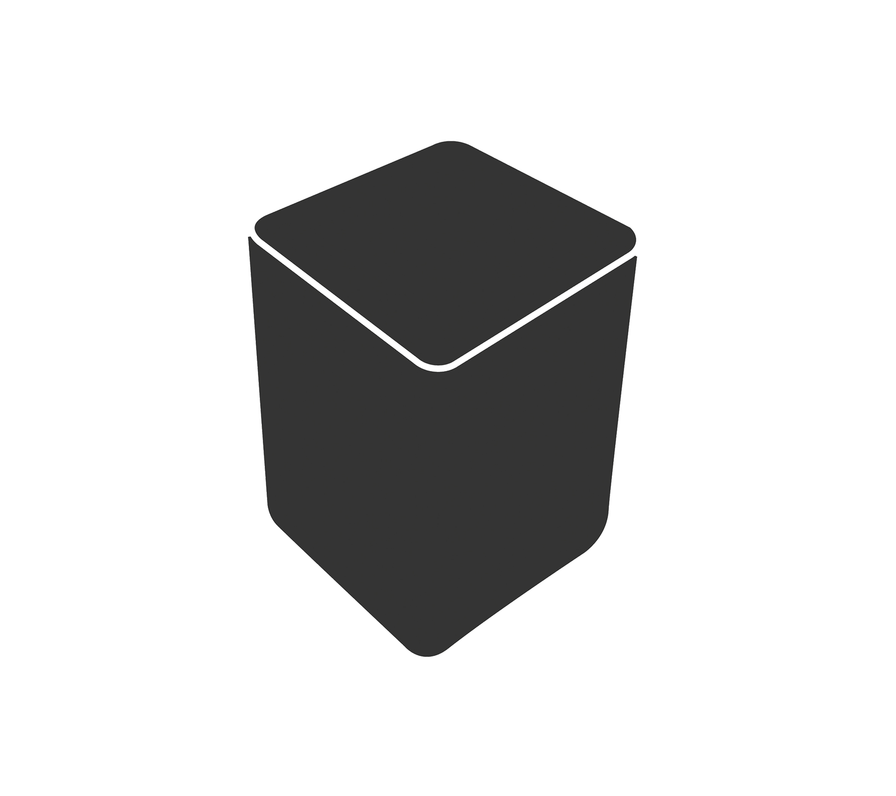 Eenvoudige geometrische container met een hexagonale vorm en een vlakke bovenkant. Geschikt voor verschillende opslagdoeleinden.