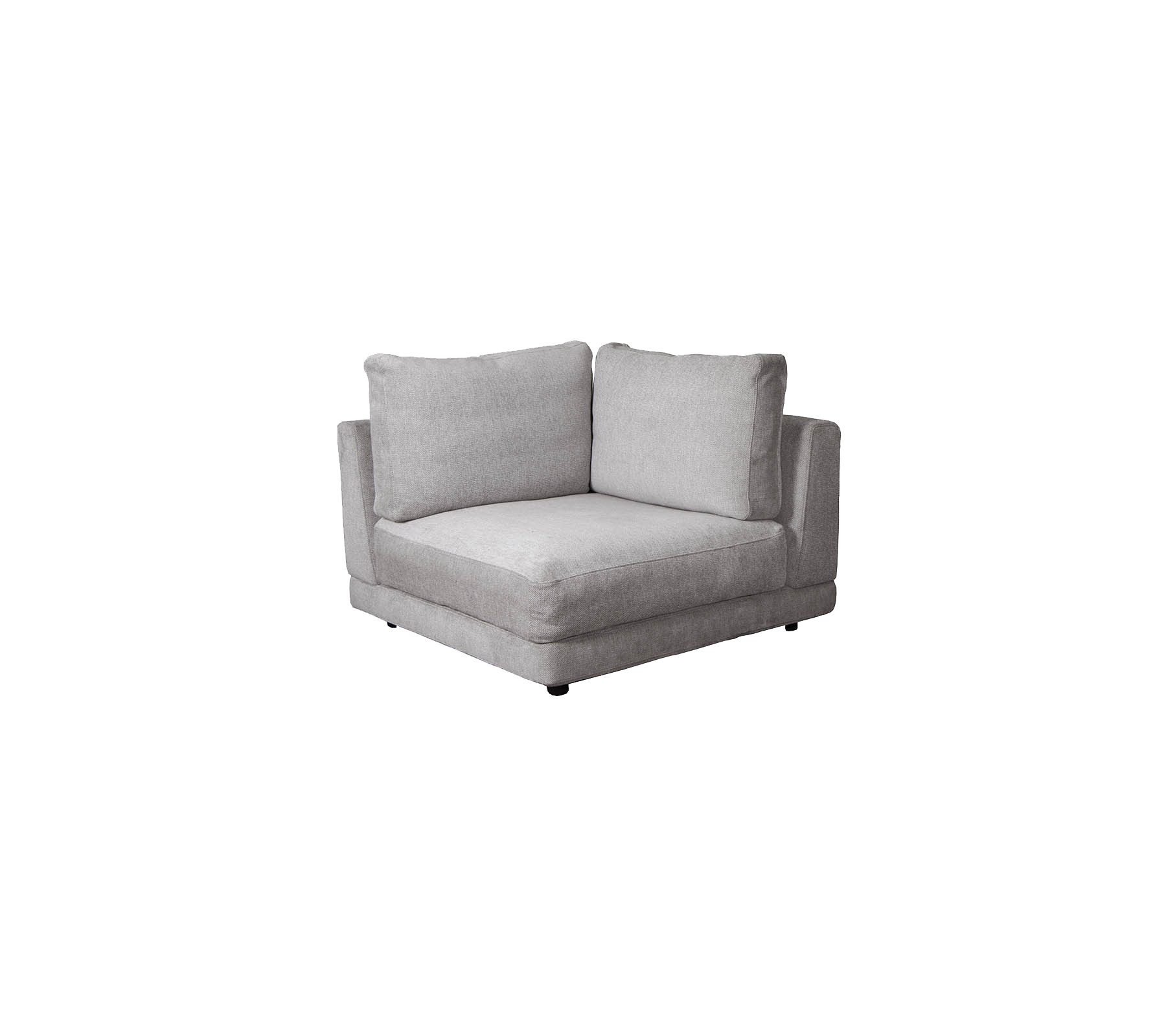 Grijze hoekbank met zachte kussens, met een modern design en een ontspannen stijl, perfect voor gezellige zitarrangementen.