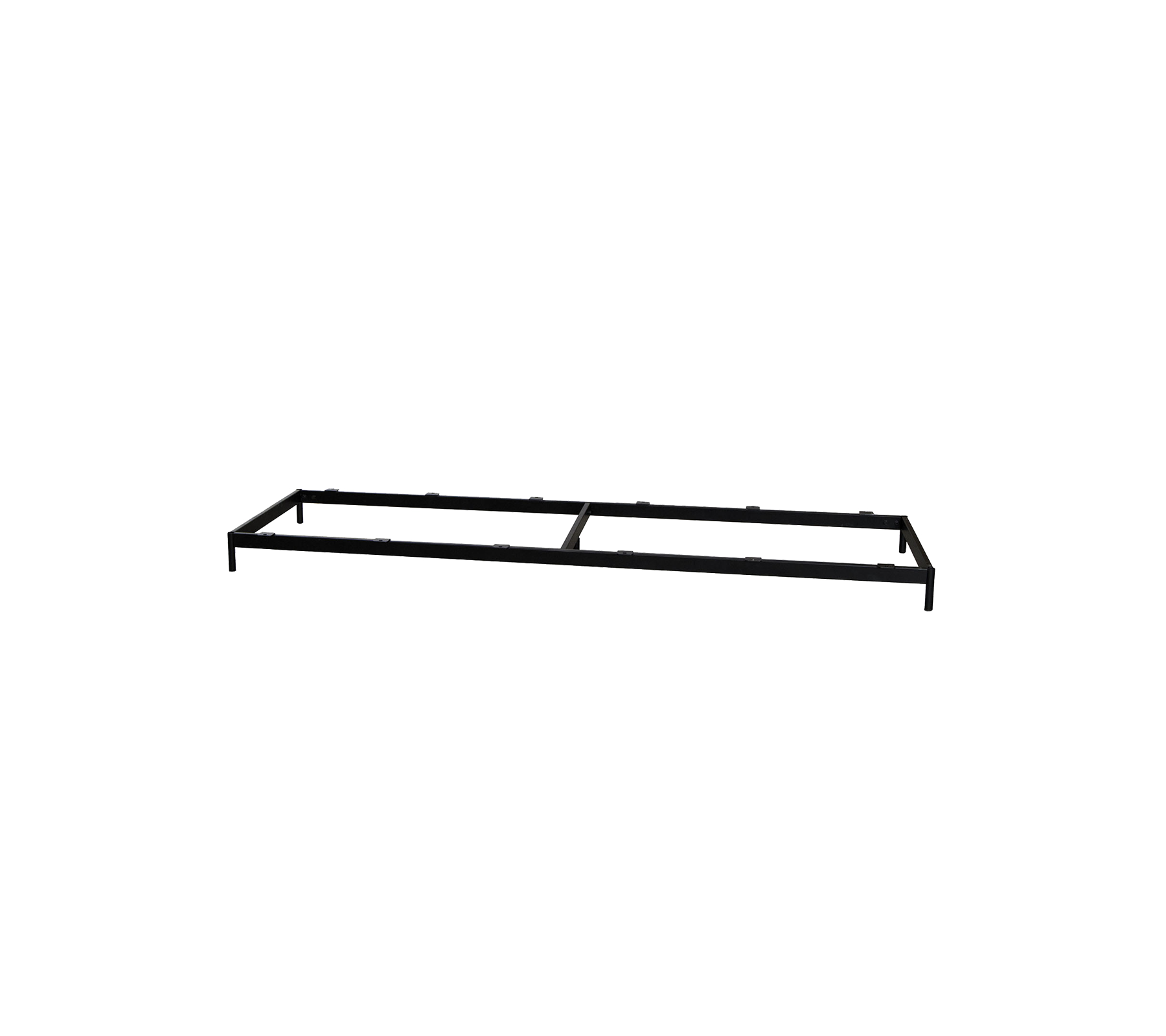 Zwarte metalen frame ontworpen voor ondersteuning en stabiliteit, geschikt voor verschillende toepassingen.