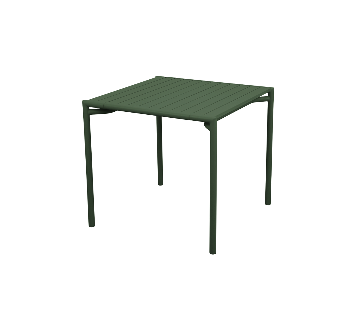 Vierkant tafel met een lattenoppervlak en stevige groene poten, ontworpen voor veelzijdig gebruik in verschillende omgevingen.
