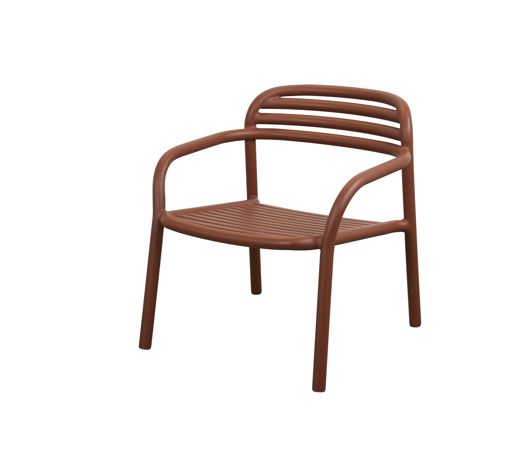 Woestijnrode stoel met een slank, modern design.