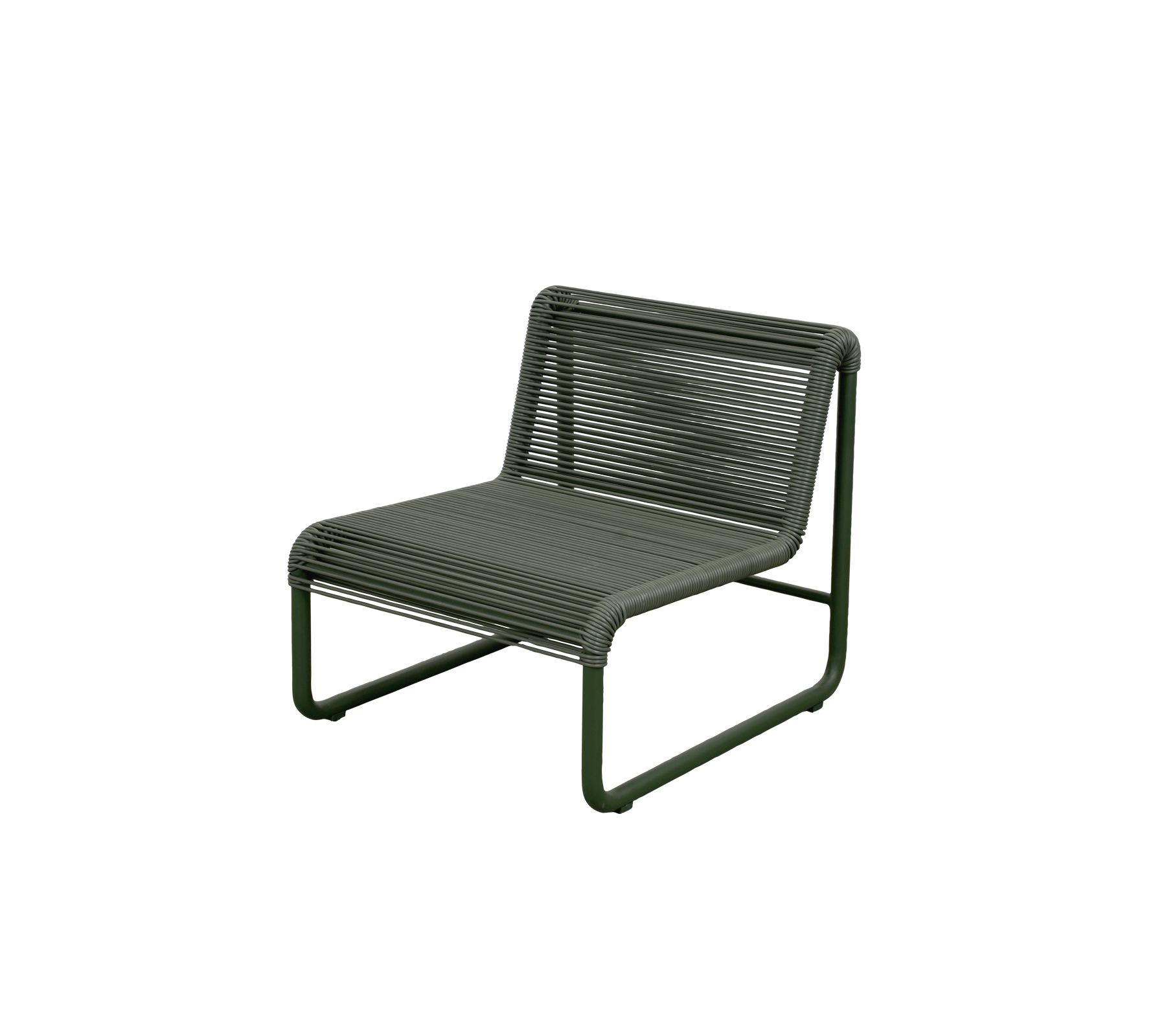 Donkergroene stoel met een kenmerkend geribbeld ontwerp en metalen frame.