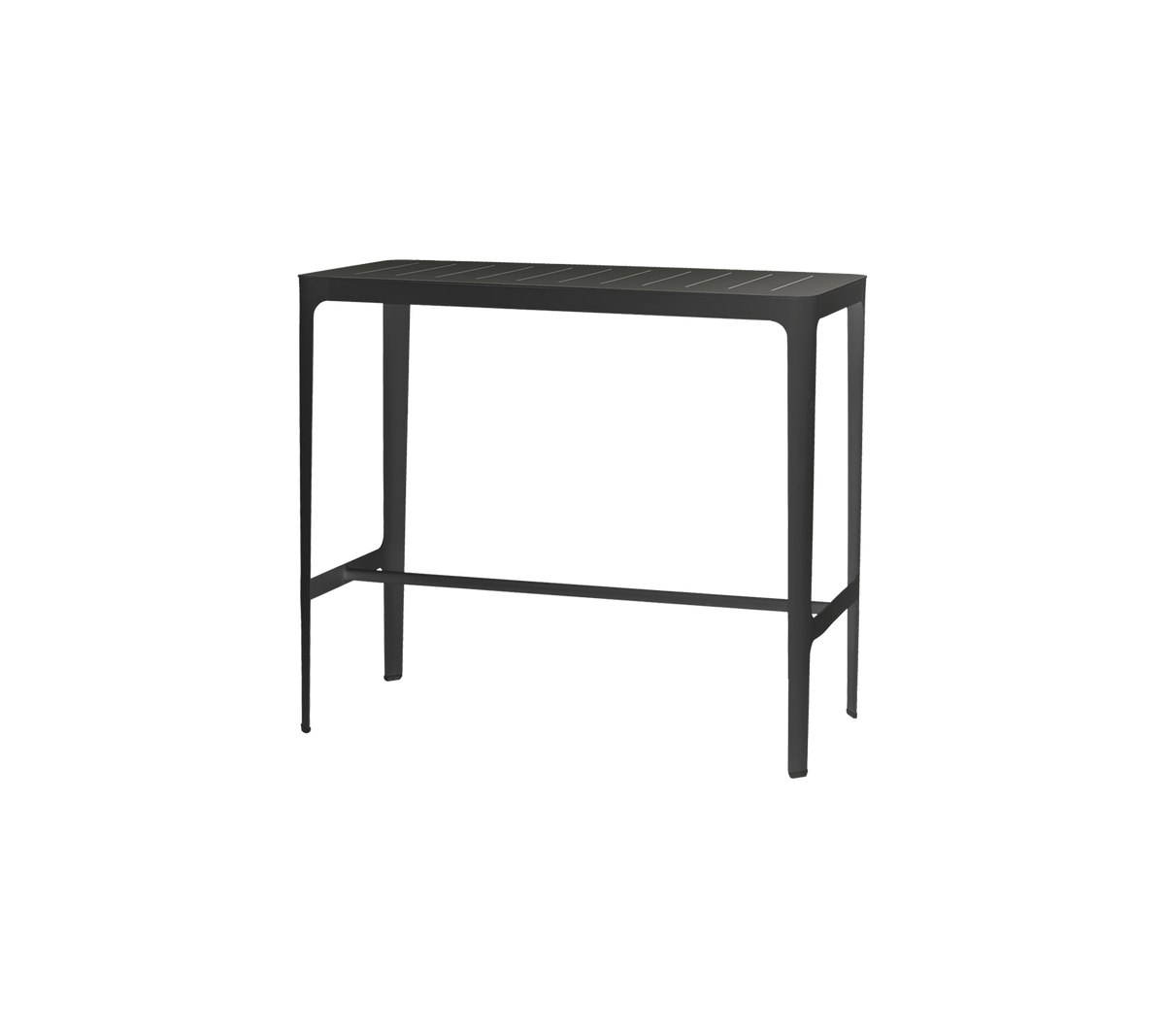 Gesprek zwart console tafel met een minimalistisch ontwerp en een onderste plank voor extra opslag of presentatie doeleinden.
