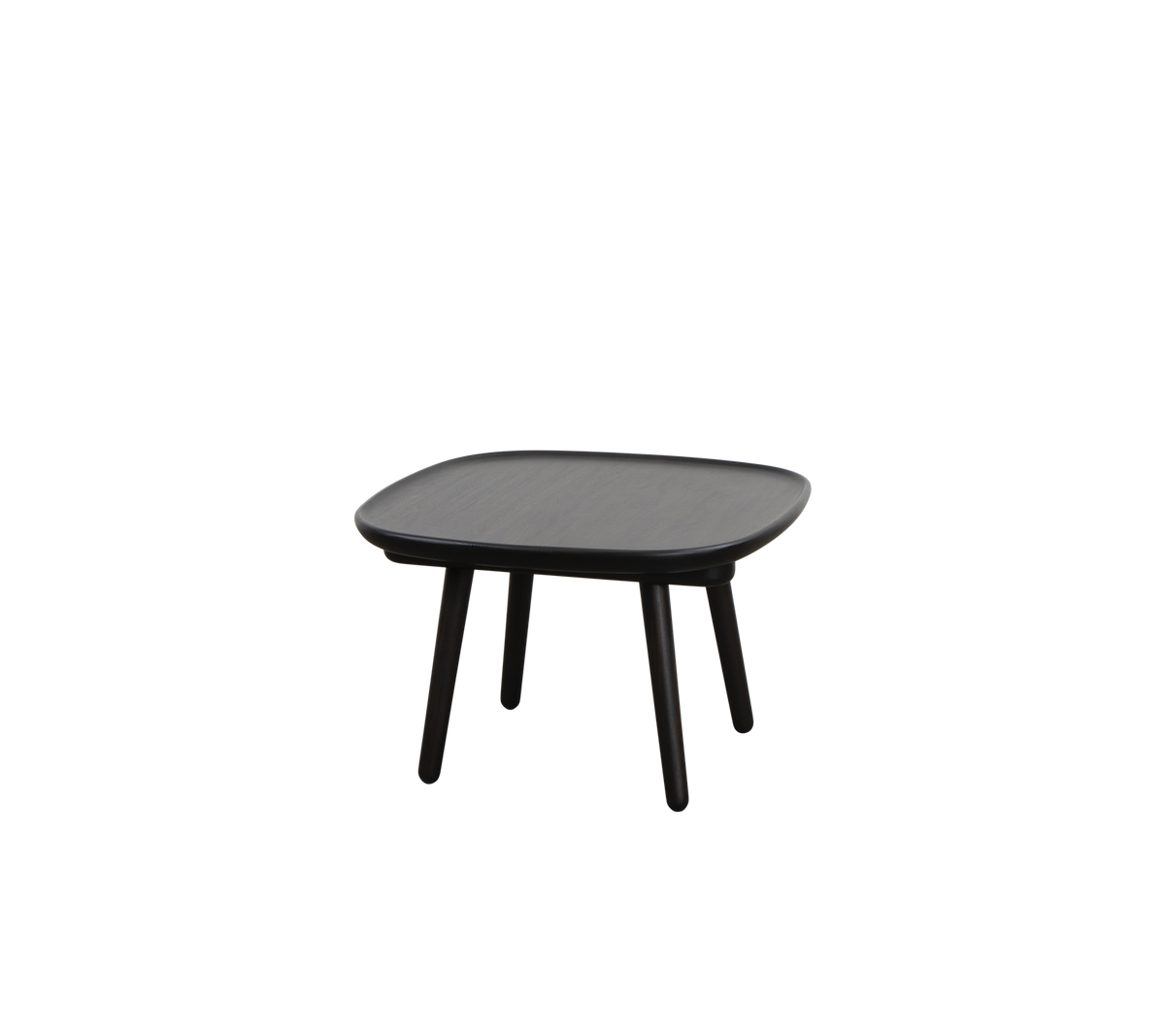 Vierkant tafel met een gladde bovenkant en vier slanke benen, ontworpen voor veelzijdig gebruik in verschillende omgevingen.