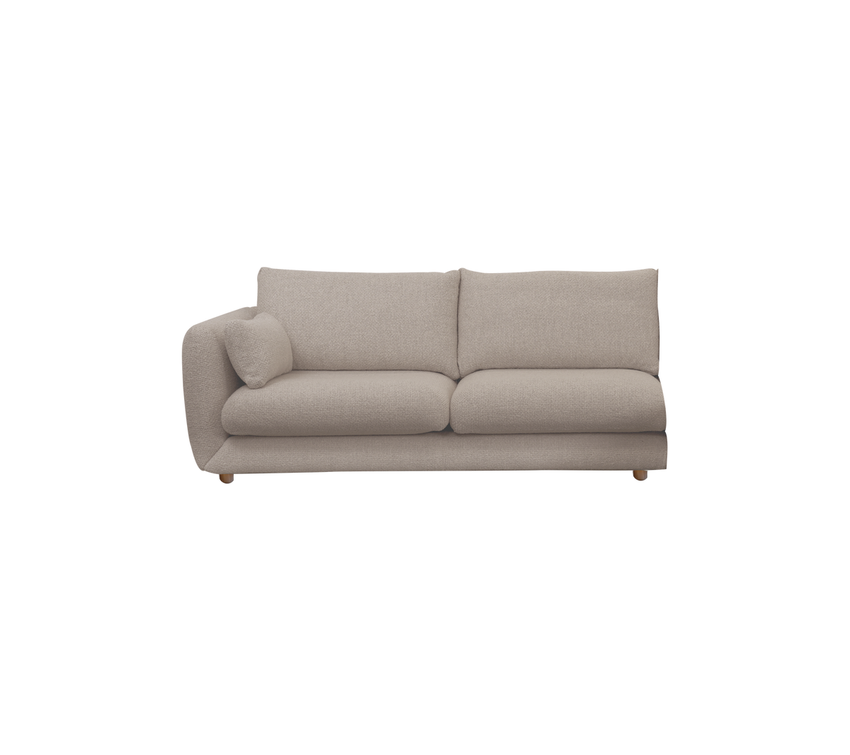 Lichtbruin moderne sofa met een minimalistisch design en ronde arm.