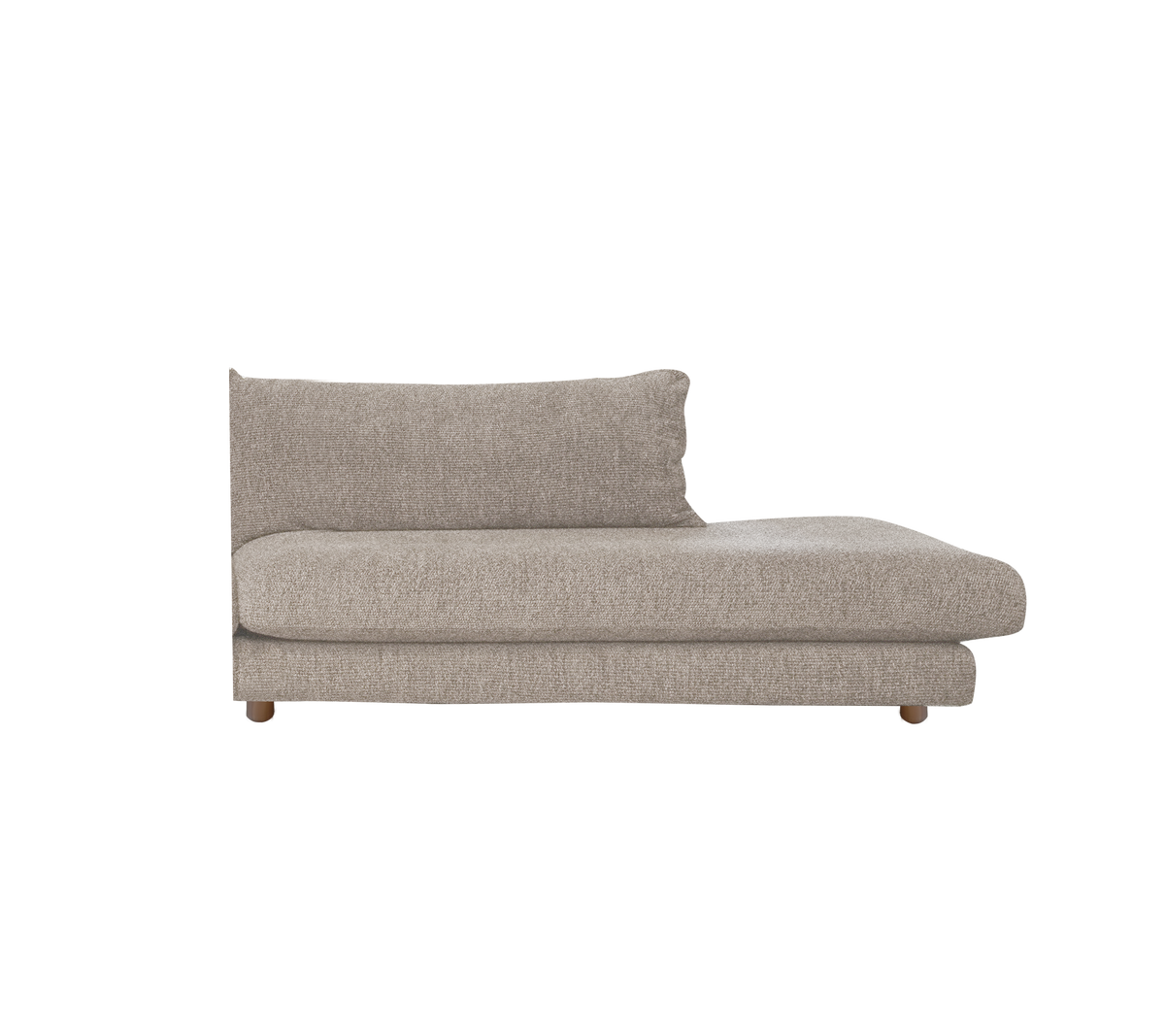 Lichtbruin sofa met een eenvoudig ontwerp, met een gevoerde rugleuning en zitting.