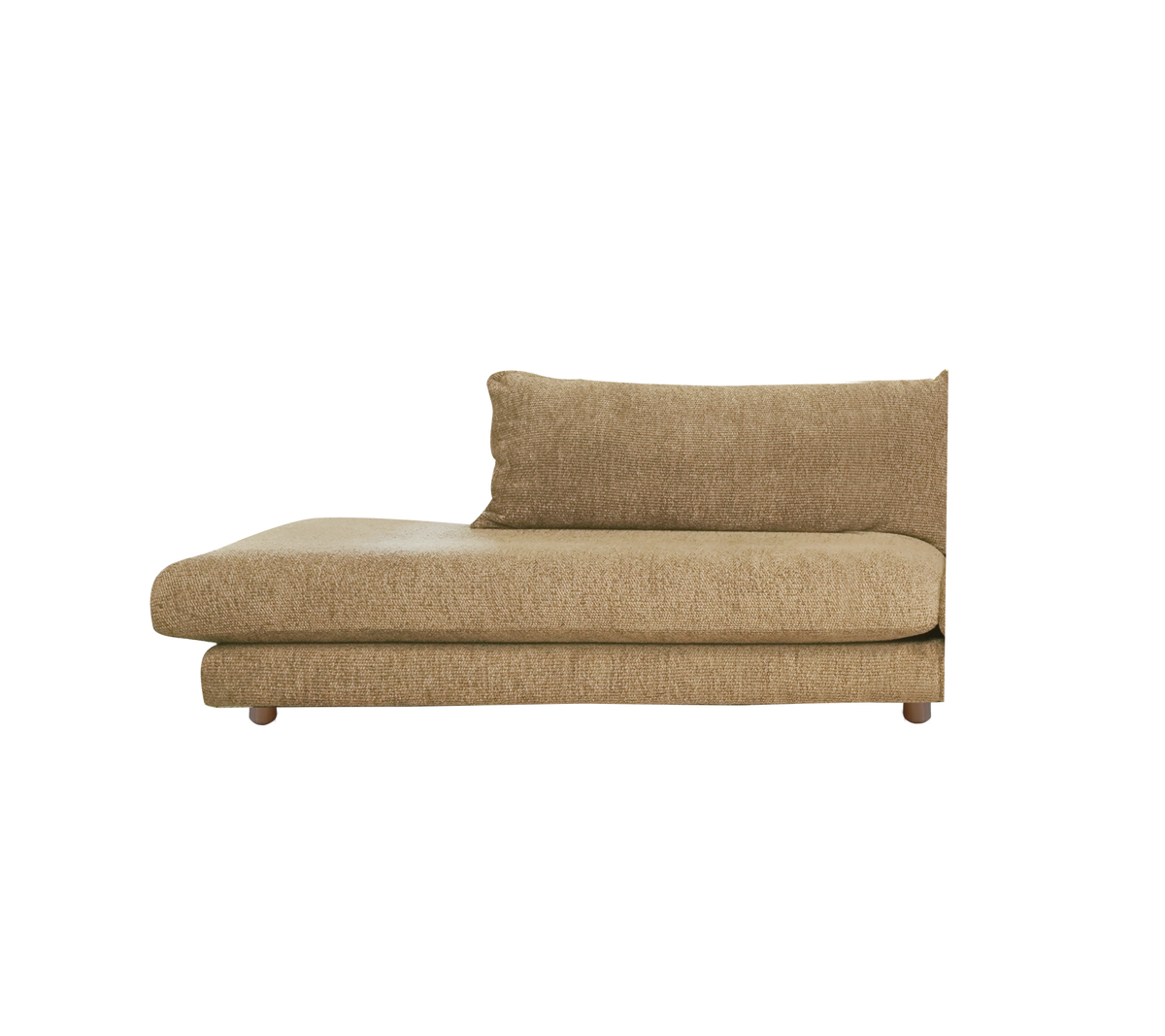Lichtbruine chaise longue met een eenvoudig, modern ontwerp.