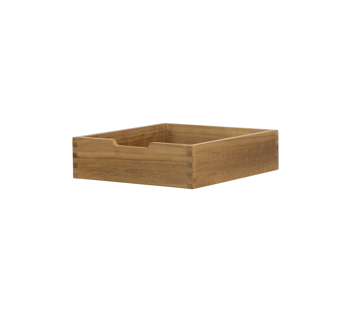Rechthoekige houten doos met een gladde afwerking en een enkele sleuf voor gemakkelijke hantering, ideaal voor het organiseren van kleine items.