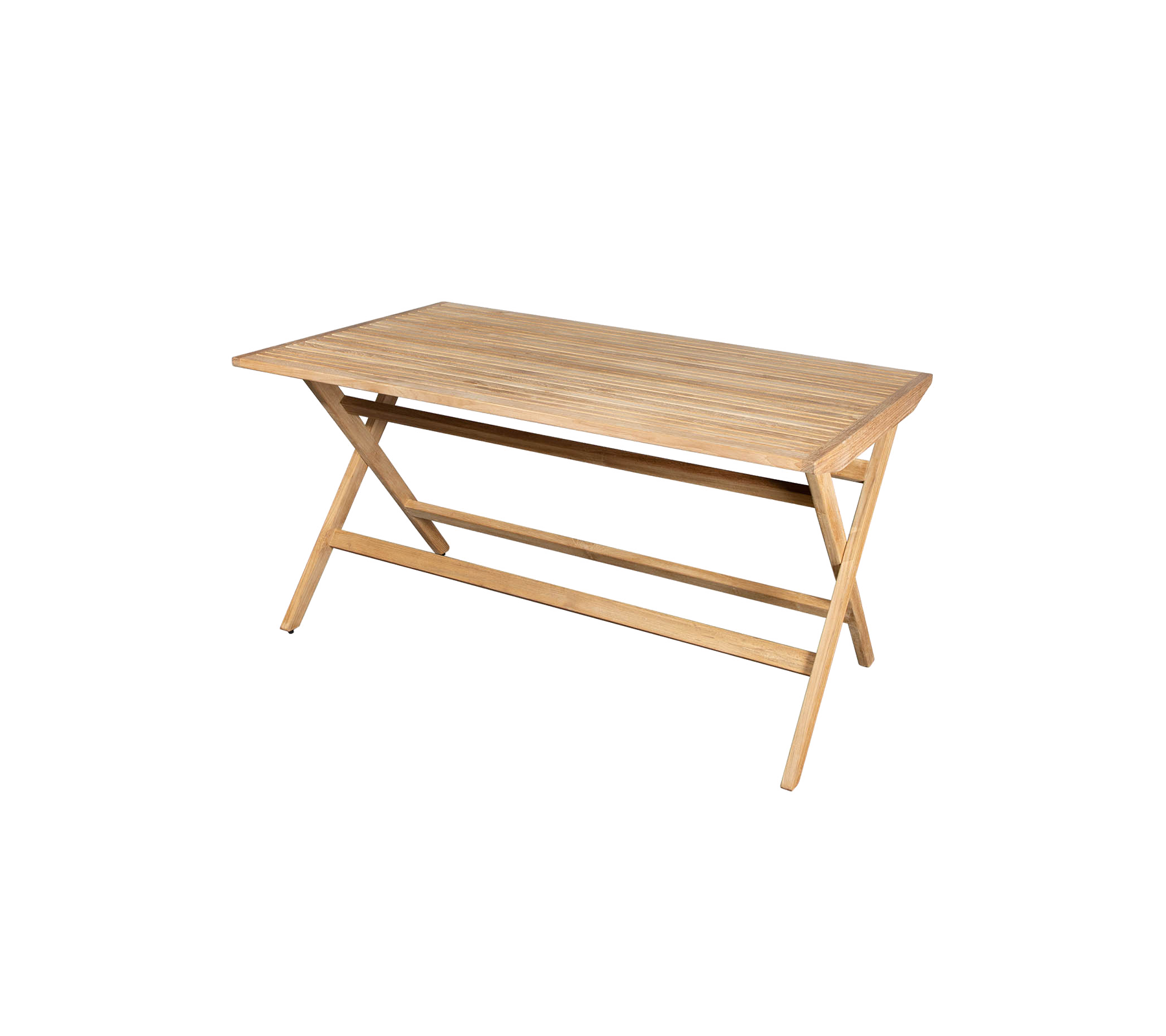 Licht houten tafel met een gladde oppervlakte en kruisbenen, geschikt voor verschillende toepassingen.