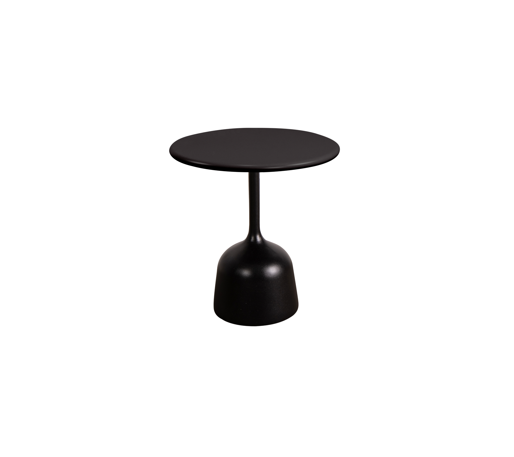 Elegante zwarte ronde tafel met een slank voetstuk, perfect voor moderne decoratie. Ideaal voor kleine ruimtes of als een stijlvolle accentstuk.