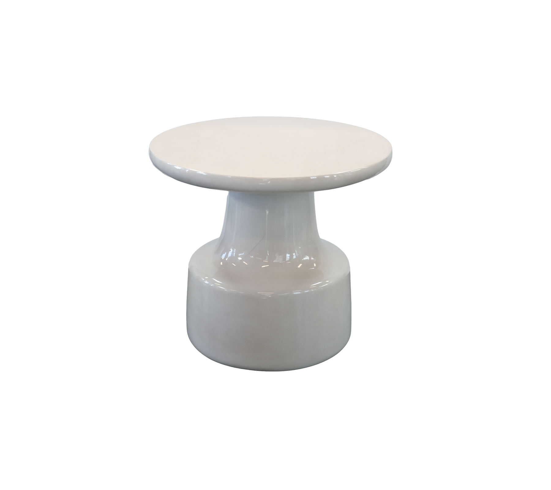 Ronde witte tafel met een uniek ontwerp.