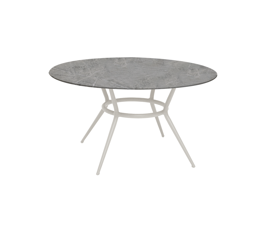 Modern rond donkergrijs tafel met een slank ontwerp.