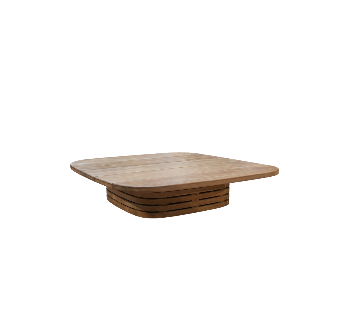 Moderne teak tafel met een uniek ontwerp.