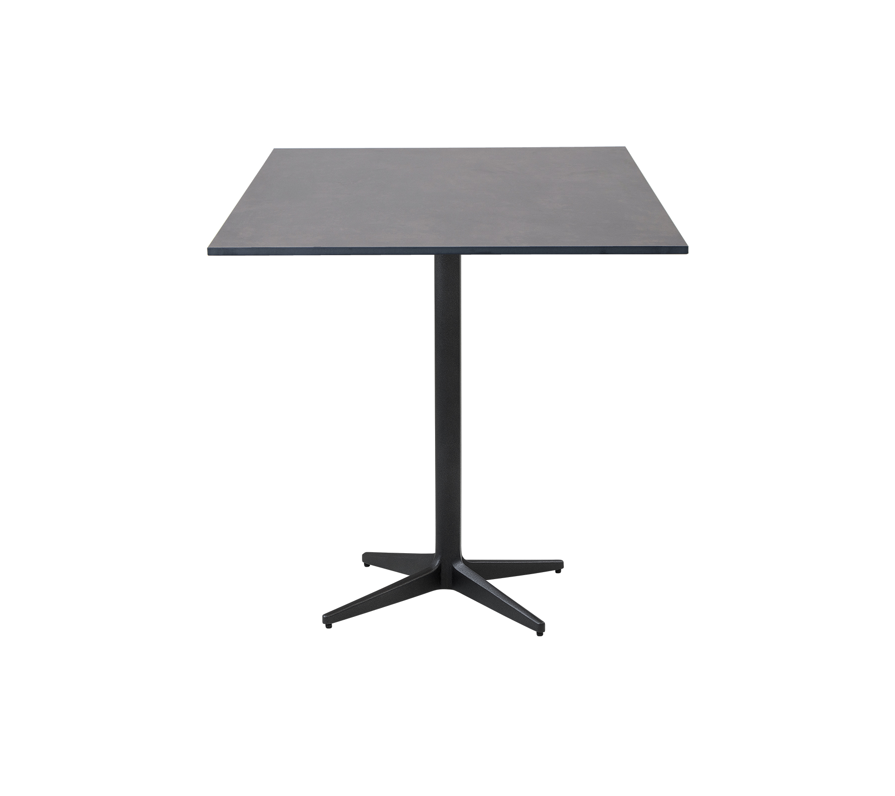Modern vierkant tafel met een gladde oppervlakte en een centrale pedestaalbasis, ideaal voor verschillende omgevingen en bijeenkomsten.