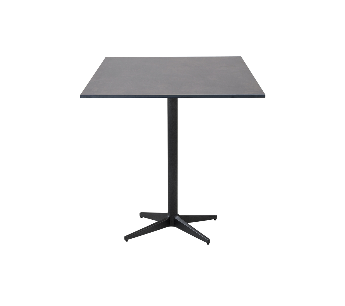 Modern vierkant tafel met een gladde oppervlakte en een centrale pedestaalbasis, ideaal voor verschillende omgevingen en bijeenkomsten.