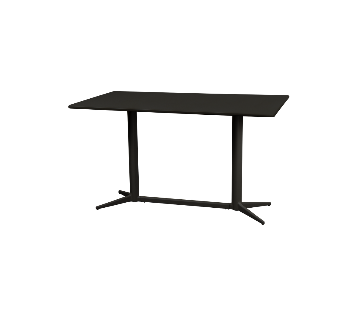 Modern tafeltje met een slanke rechthoekige oppervlakte en stevige poten, met een minimalistisch ontwerp in een donkere afwerking. Ideaal voor verschillende ruimtes.