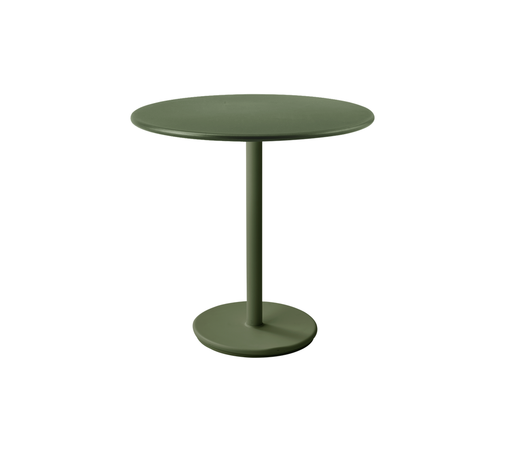 Donkergroen ronde tafel met een minimalistisch design.