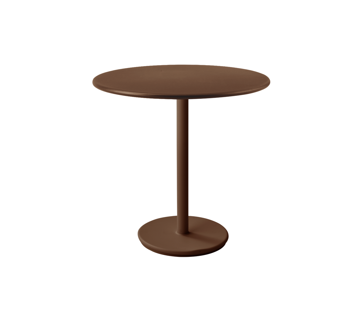 Een ronde, rode woestijntafel met een eenvoudige voet.