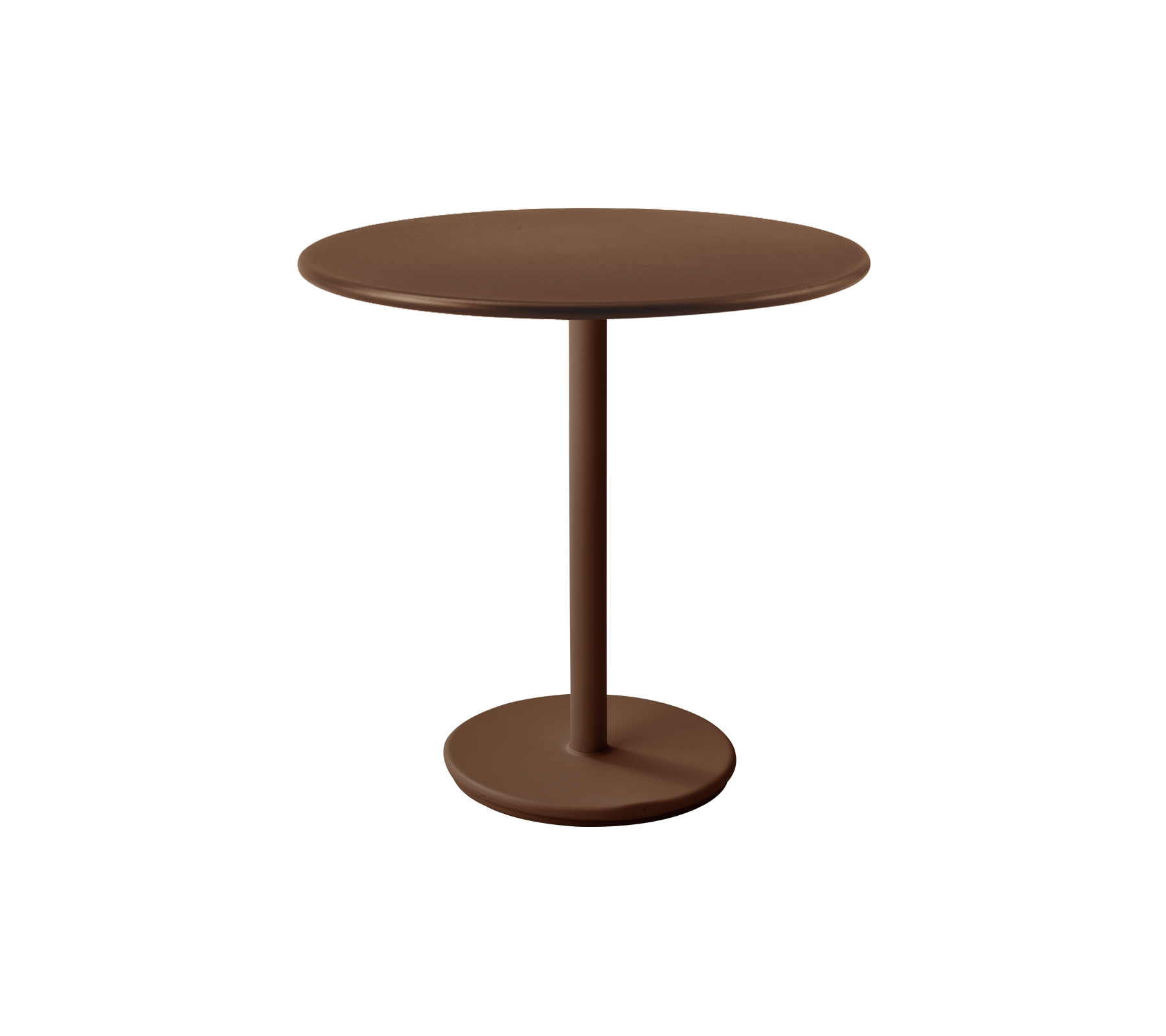 Een ronde, rode woestijntafel met een eenvoudige voet.