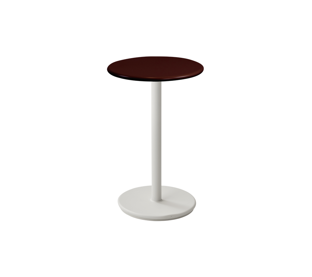 Bordeaux tafel met een witte basis, met een eenvoudig en modern design.