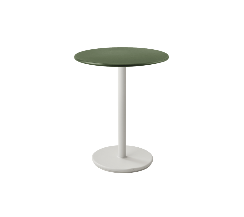 Modern groene tafel met een witte voet.