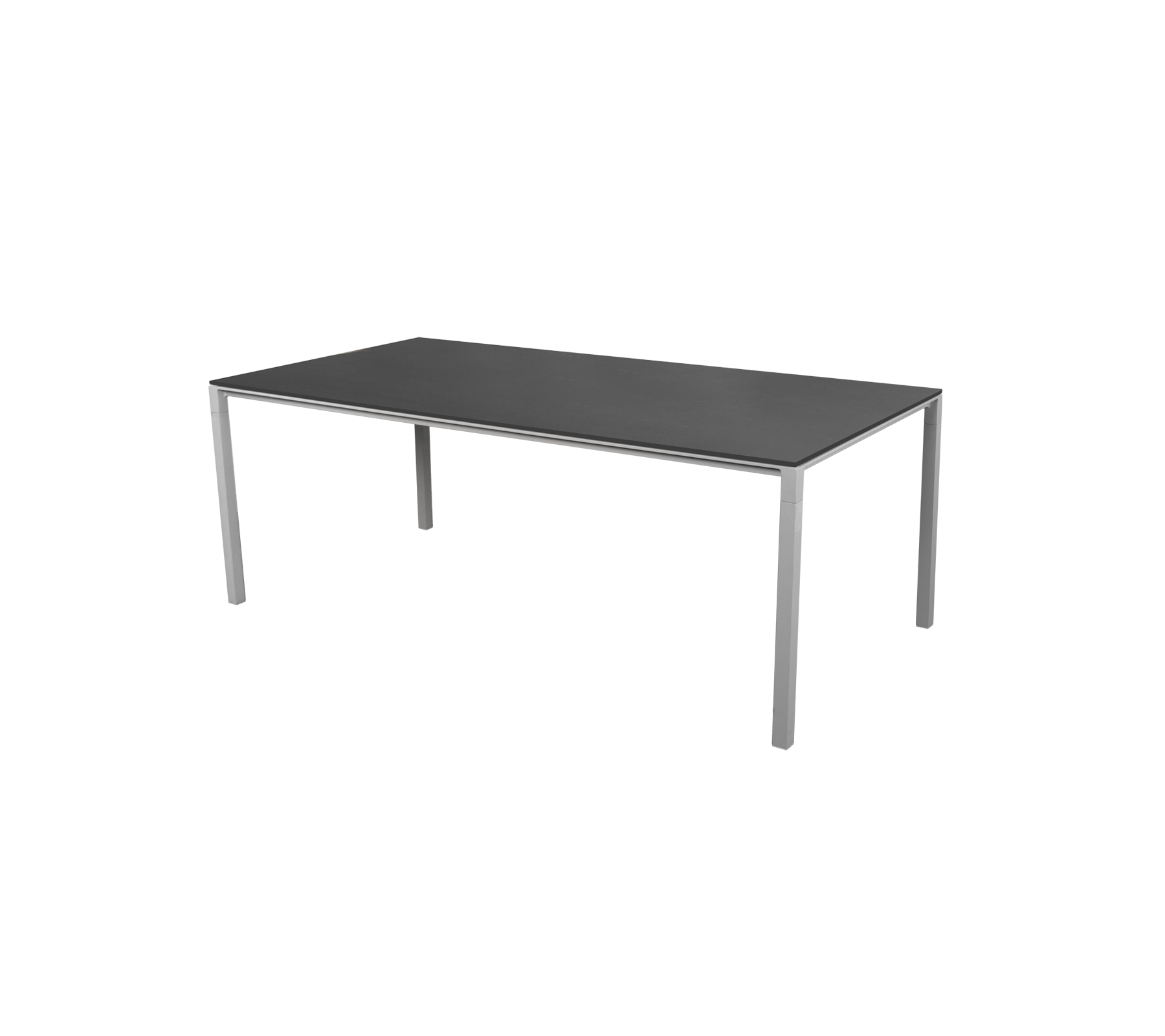 Een moderne tafel met een slank ontwerp, een vlakke oppervlakte en stevige poten, ideaal voor verschillende instellingen en doeleinden.