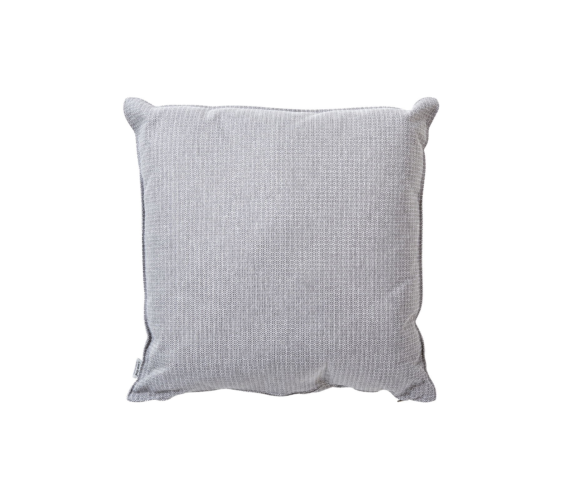 Grijze kussen met een gestructureerd patroon, voorzien van biesranden voor een stijlvolle en comfortabele accent in elke omgeving.