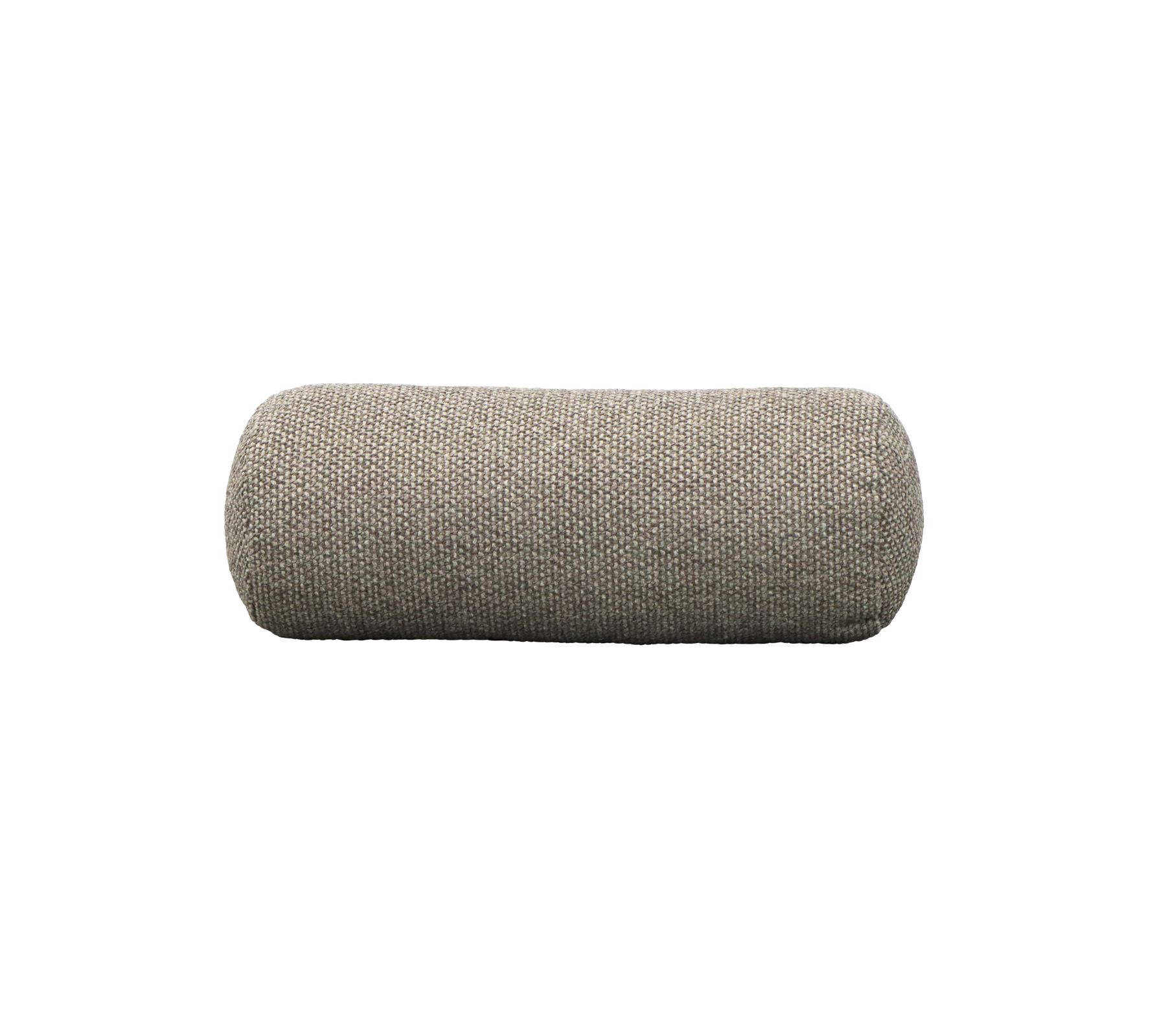 Gestructureerd cilindervormig kussen in een neutrale kleur, ontworpen voor comfort en ondersteuning, perfect ter verbetering van ontspanningsruimtes.