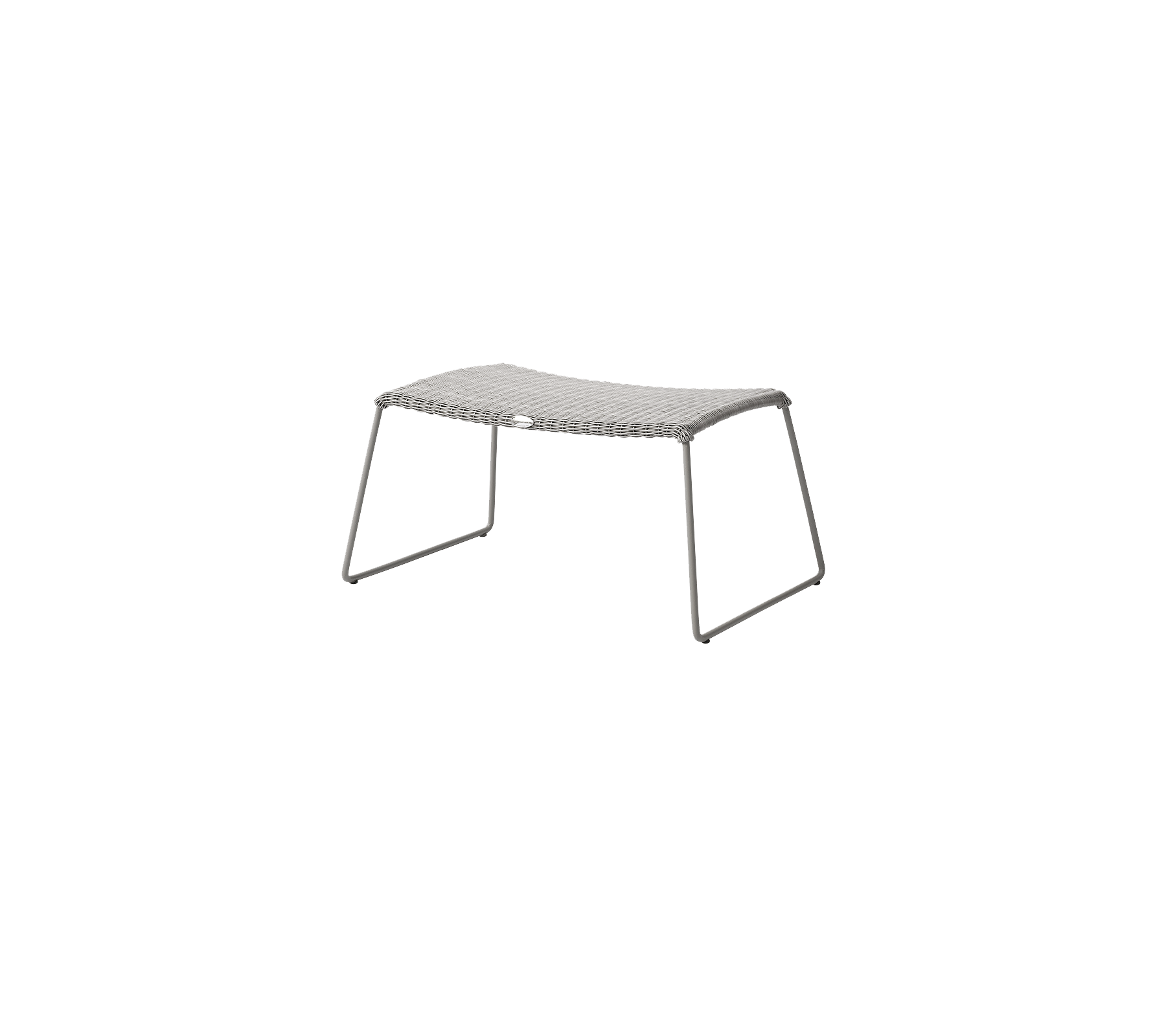 Grijze tafel met een glad, rechthoekig oppervlak en minimalistische metalen poten, ontworpen voor veelzijdig gebruik in verschillende omgevingen.