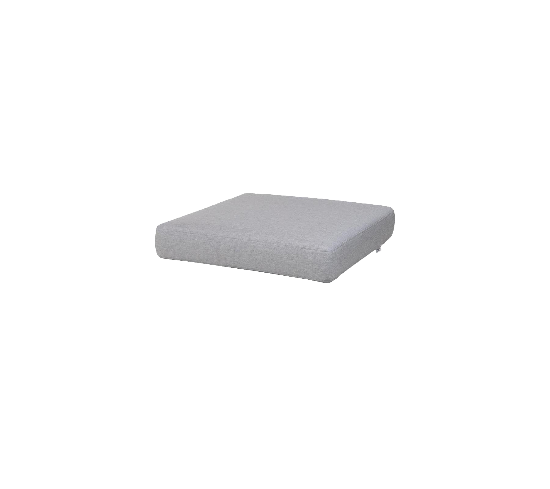 Grijs vierkant kussen met een gladde oppervlakte, ontworpen voor veelzijdig zitten of decoratieve doeleinden.