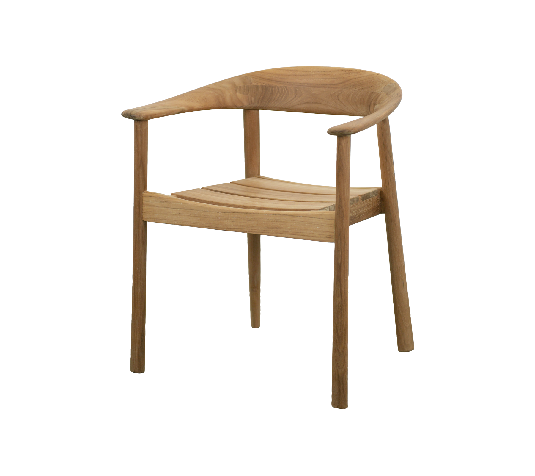 Moderne teakstoel met een minimalistisch ontwerp.