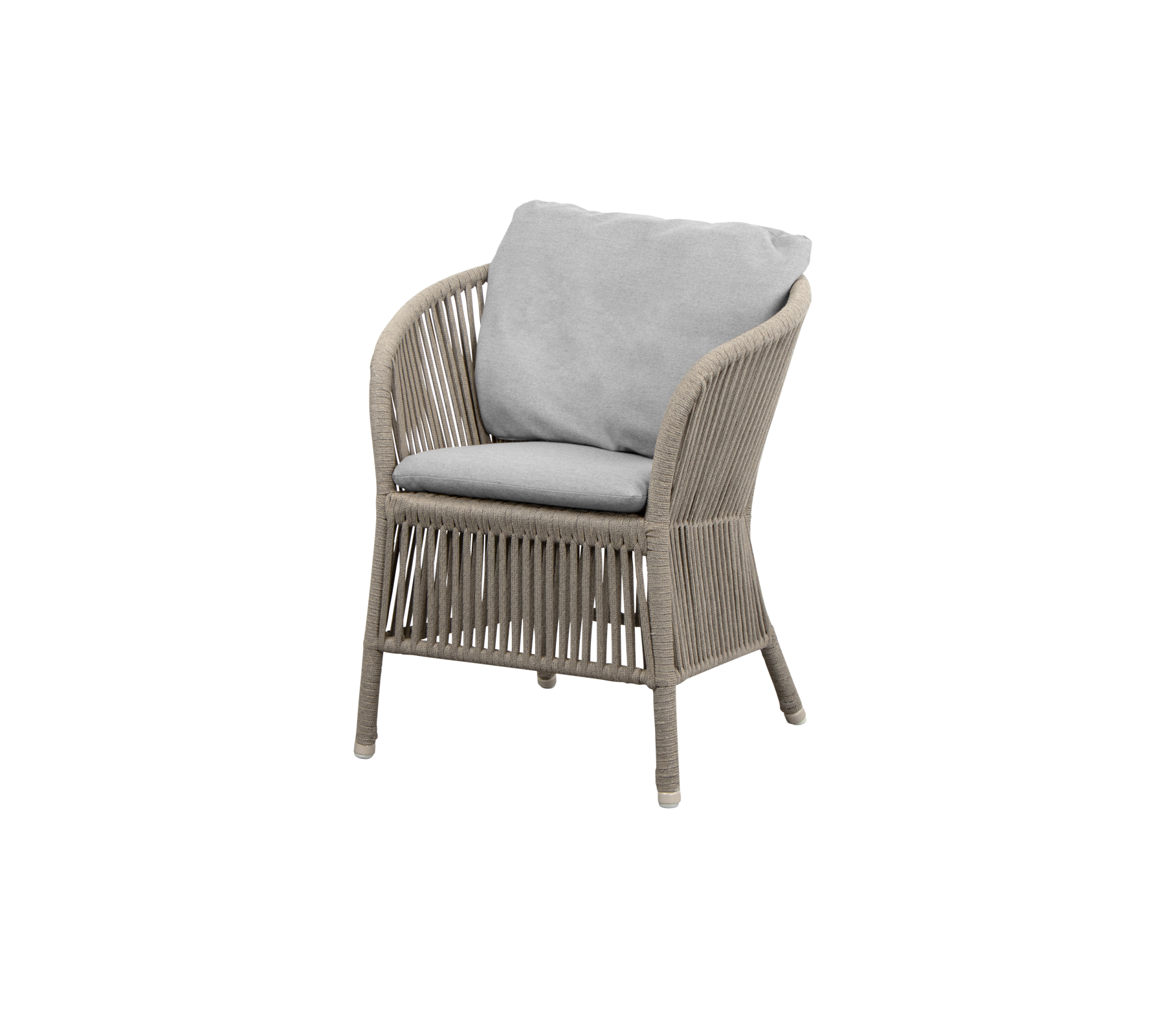 Een stijlvolle stoel met een geweven ontwerp en een comfortabele grijze kussen voor ontspanning en chique decoratie.