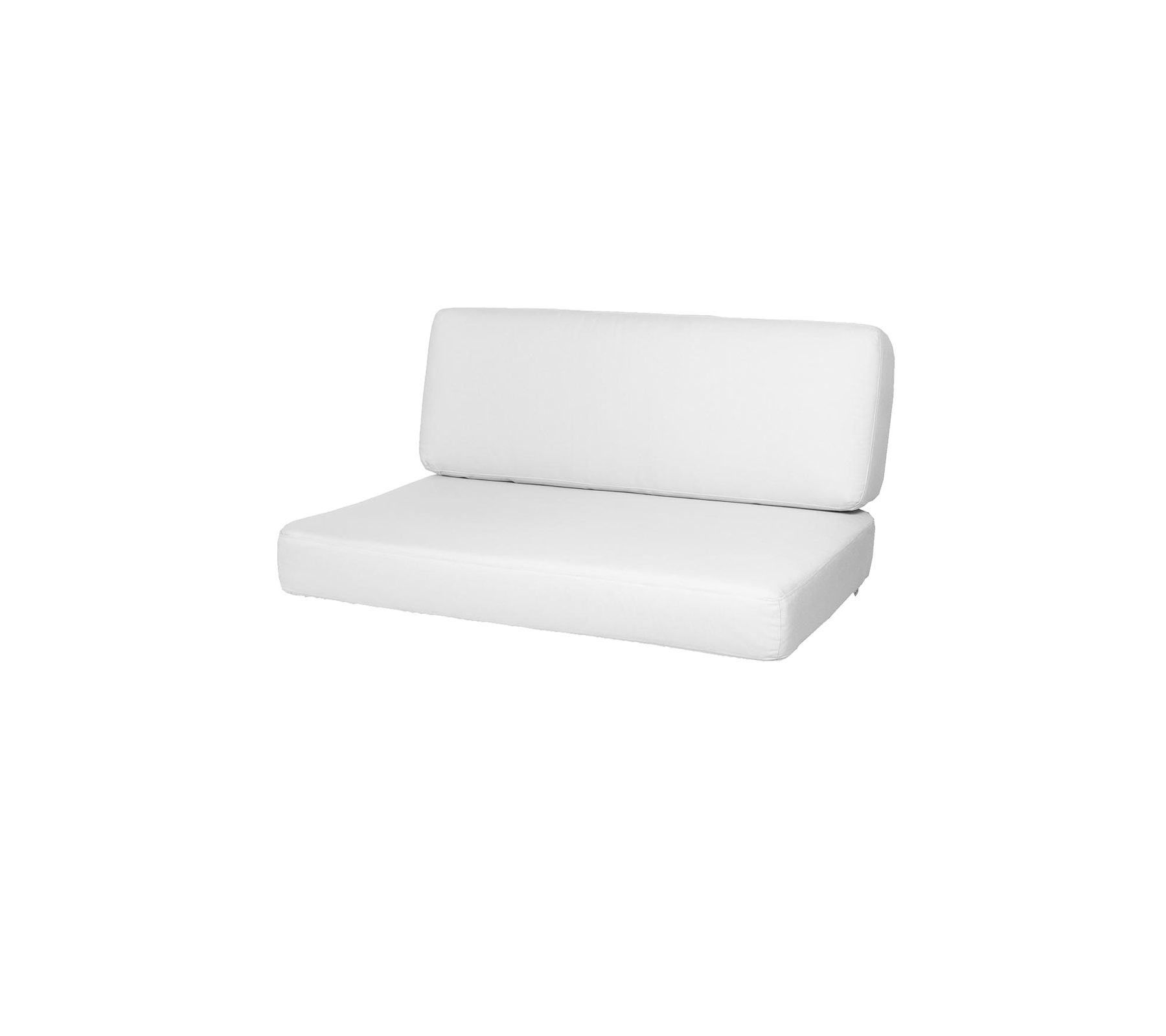 Witte twee-delige sofa met een simpel, modern design, met een lage rugleuning en een comfortabele zitting. Ideaal voor minimalistische esthetiek.