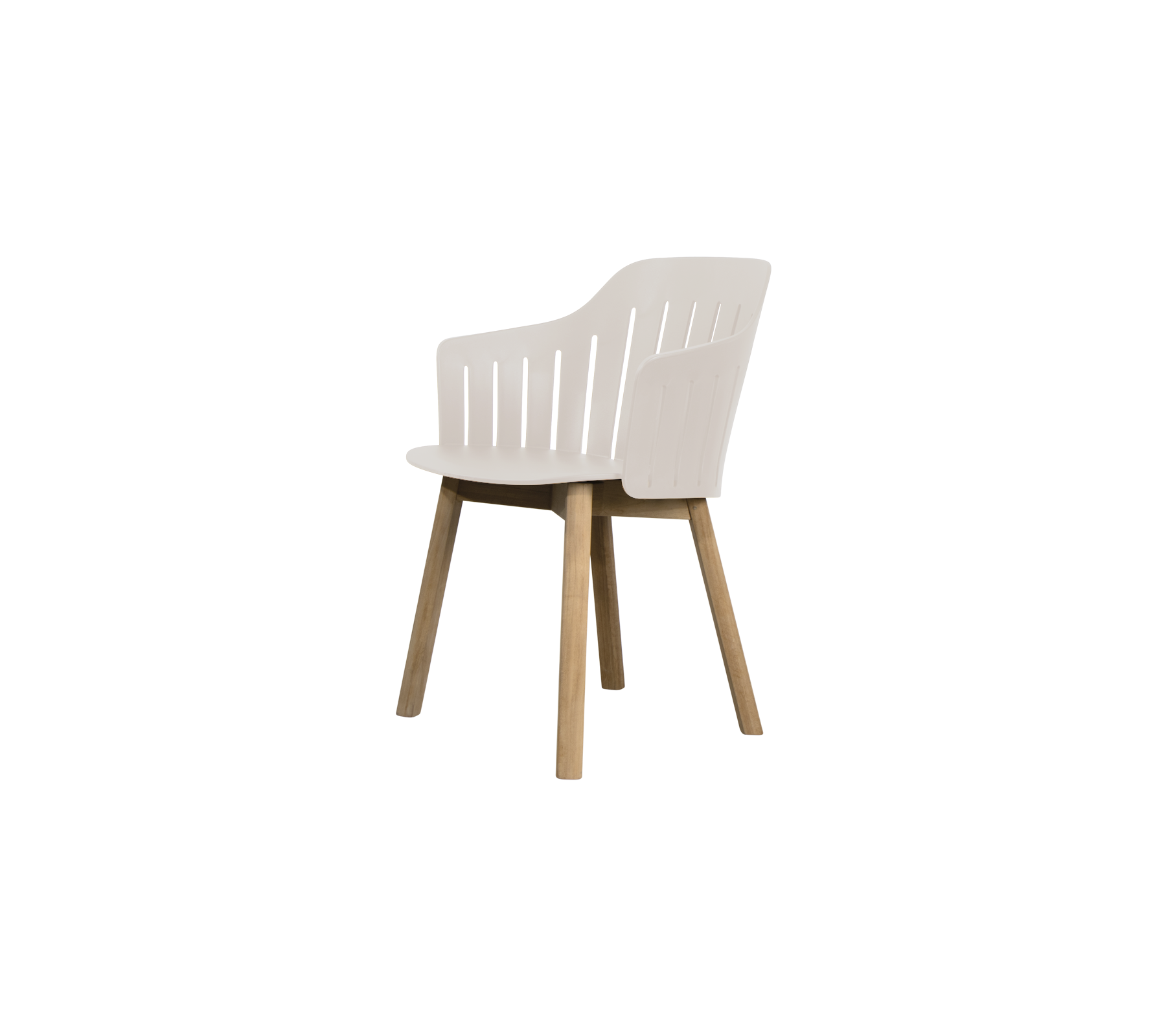 Moderne witte stoel met houten poten.