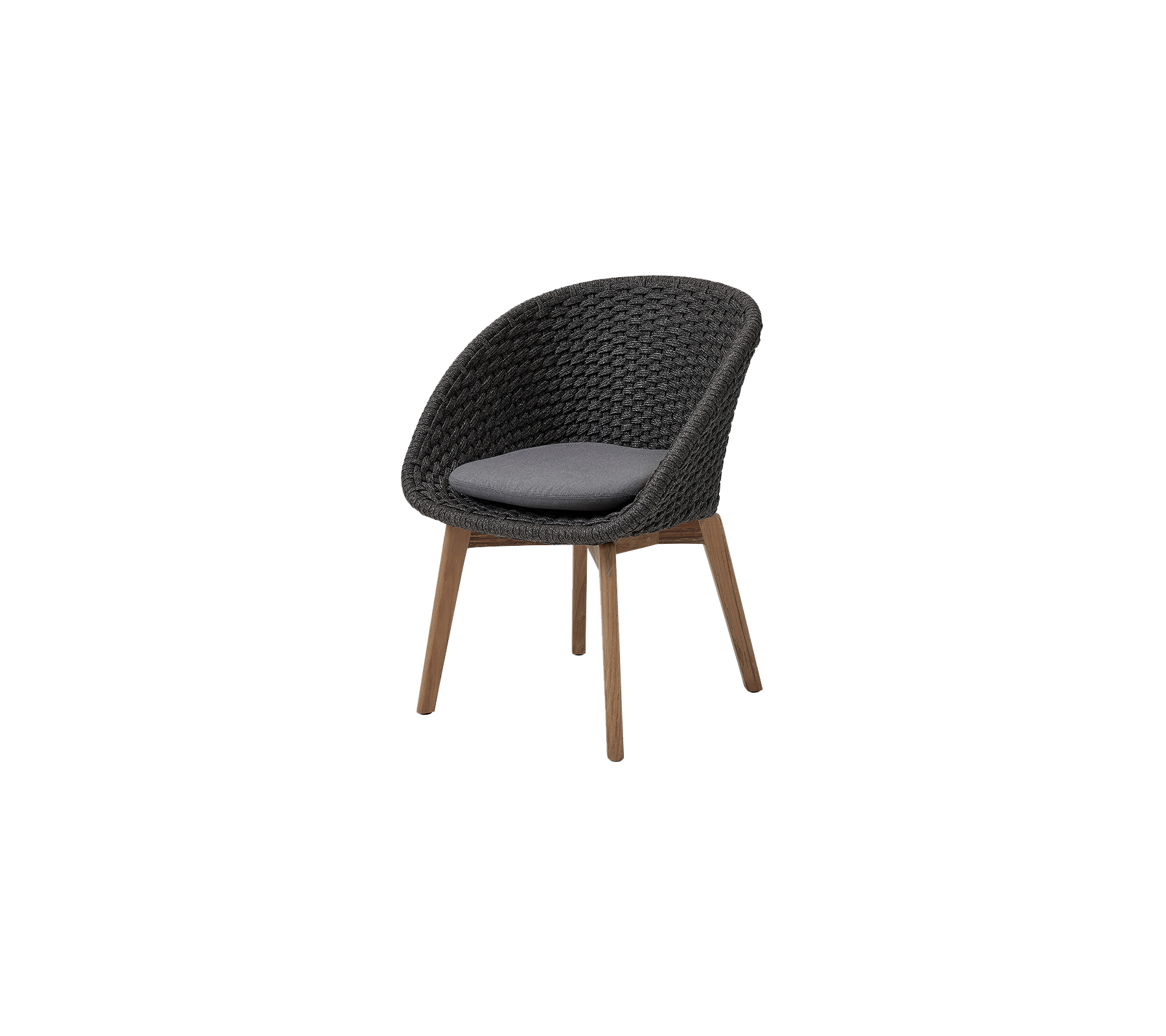 Stijlvolle stoel met een geweven ontwerp en een gevoerde zitting, aangevuld met houten poten voor extra elegantie en comfort.