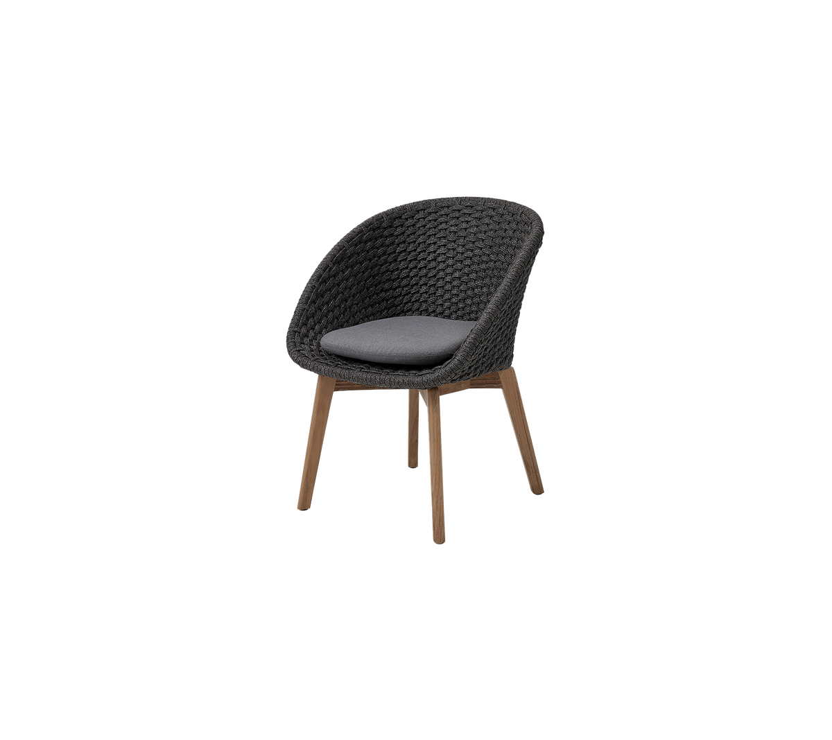 Stijlvolle stoel met een geweven ontwerp en een gevoerde zitting, aangevuld met houten poten voor extra elegantie en comfort.