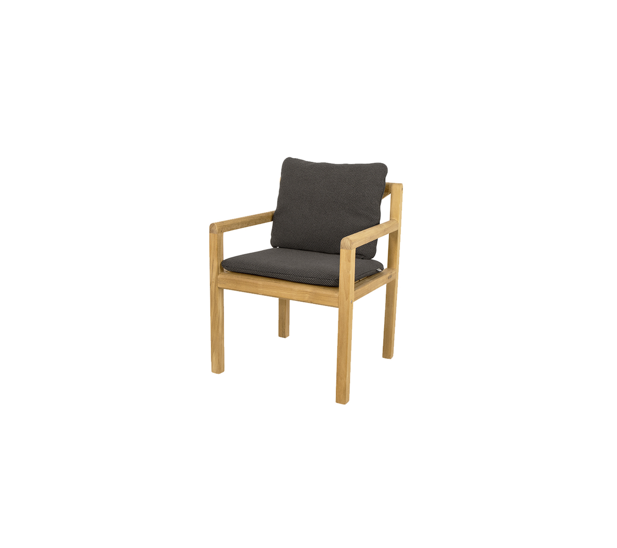 Houten stoel met lichte frame en donkergekleed zitgedeelte, ontworpen voor comfort en stijl in elke omgeving.