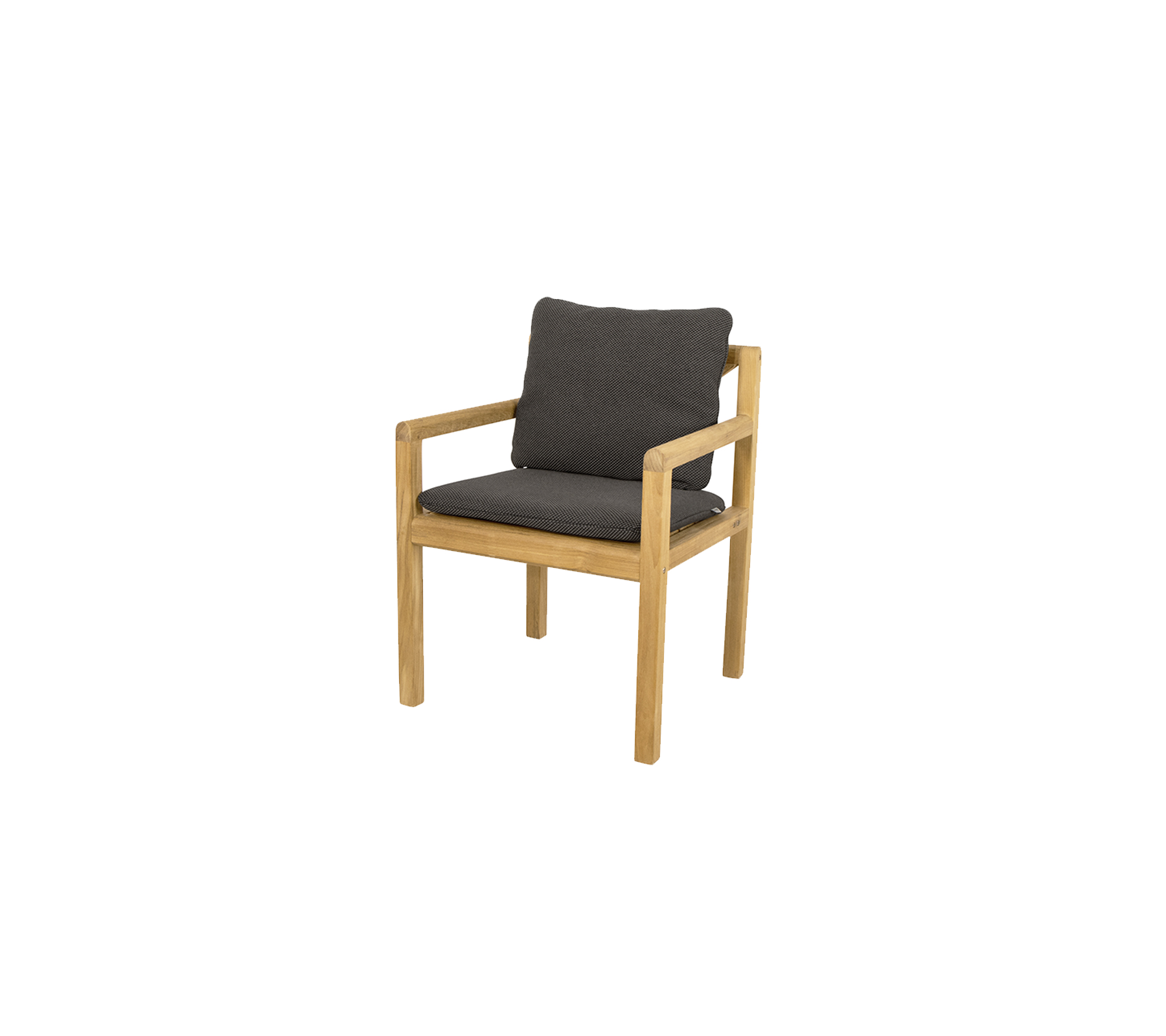 Houten stoel met lichte frame en donkergekleed zitgedeelte, ontworpen voor comfort en stijl in elke omgeving.