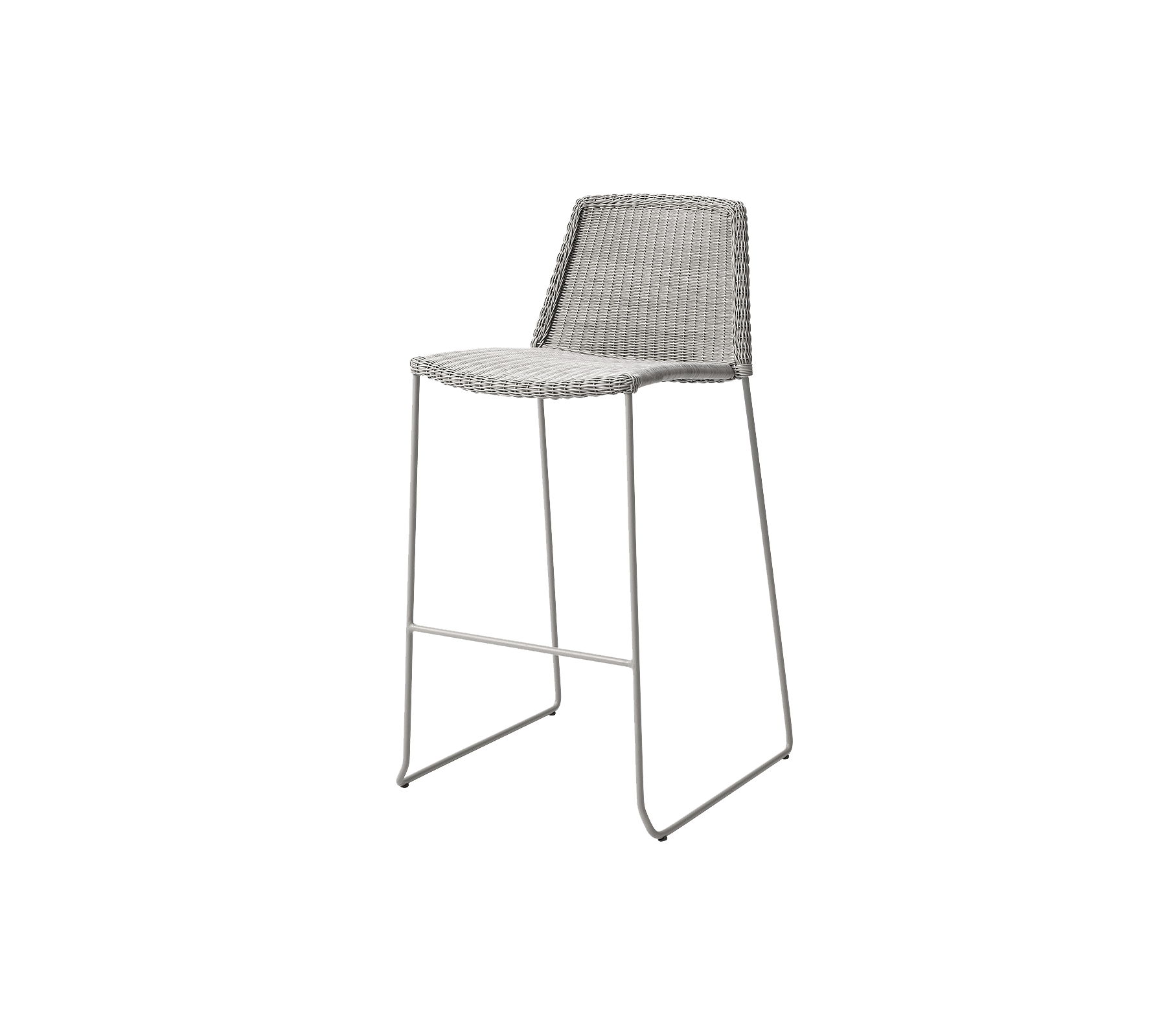 Stijlvolle barstoel met een slank ontwerp, met een geweven zitting en slanke metalen poten voor een moderne uitstraling.