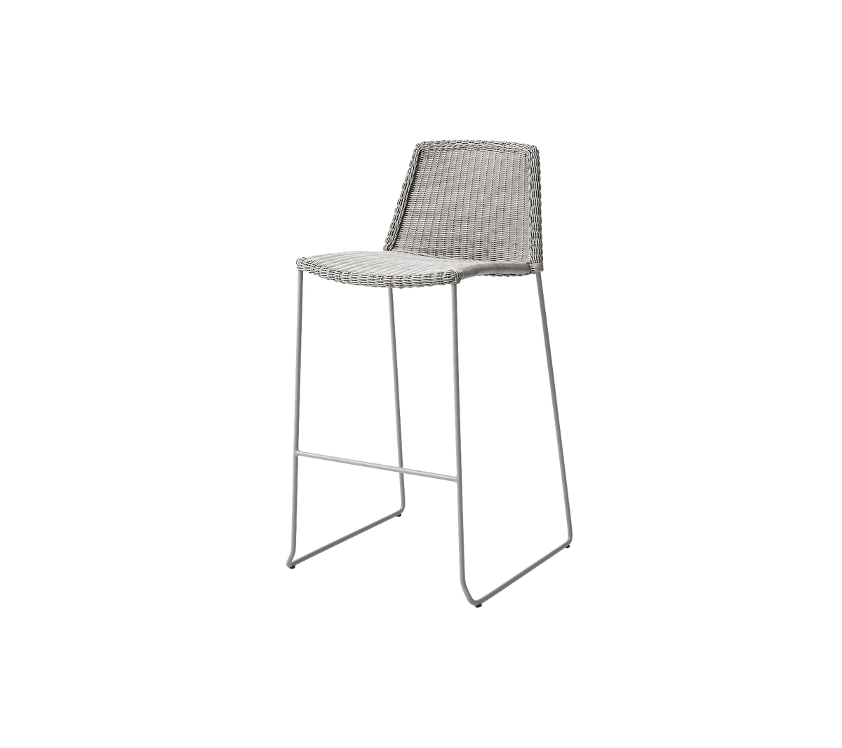 Stijlvolle barstoel met een slank ontwerp, met een geweven zitting en slanke metalen poten voor een moderne uitstraling.