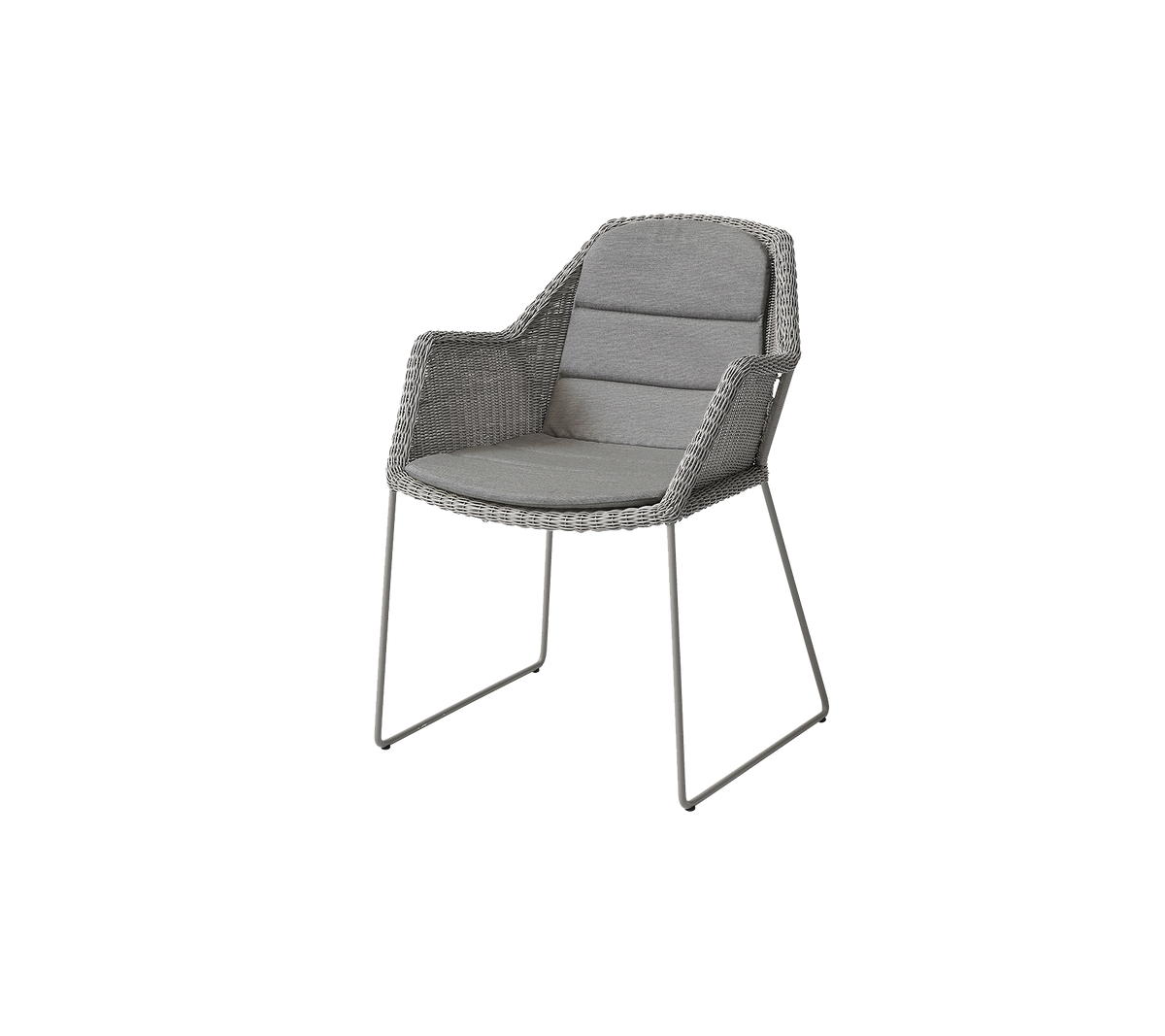 Stijlvolle stoel met een geweven design, zachte vulling en slanke metalen poten, perfect voor moderne decoratie.