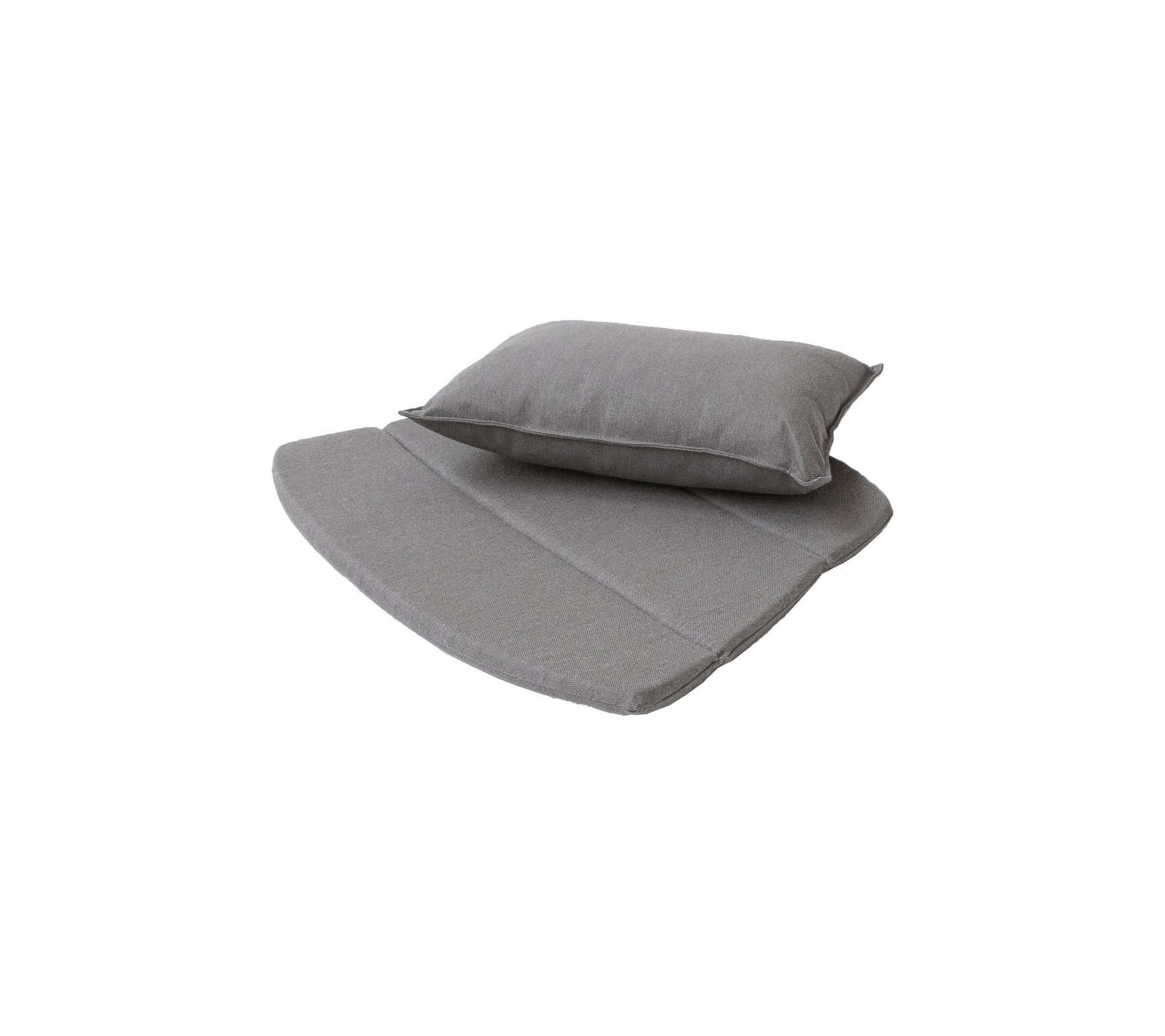 Grijze kussen set met een platte basis kussen en een bijpassend rugkussen voor extra comfort en ondersteuning.