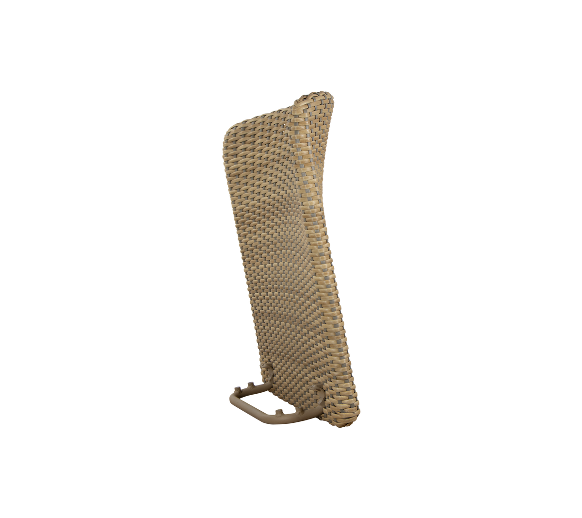 Een geweven rugleuning ontworpen voor comfortabel zitten, met een gebogen vorm en een stevige basis voor ondersteuning. Ideaal voor ontspanning.