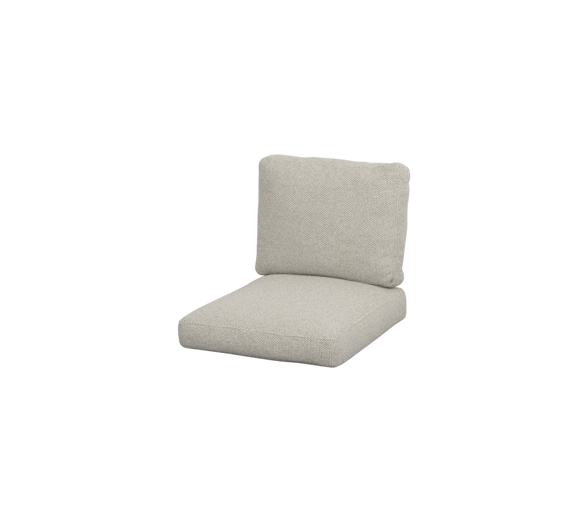 Lichtgekleurde, moderne kussen met een dikke zit- en rugleuning, ontworpen voor comfort en stijl in zitarrangementen.