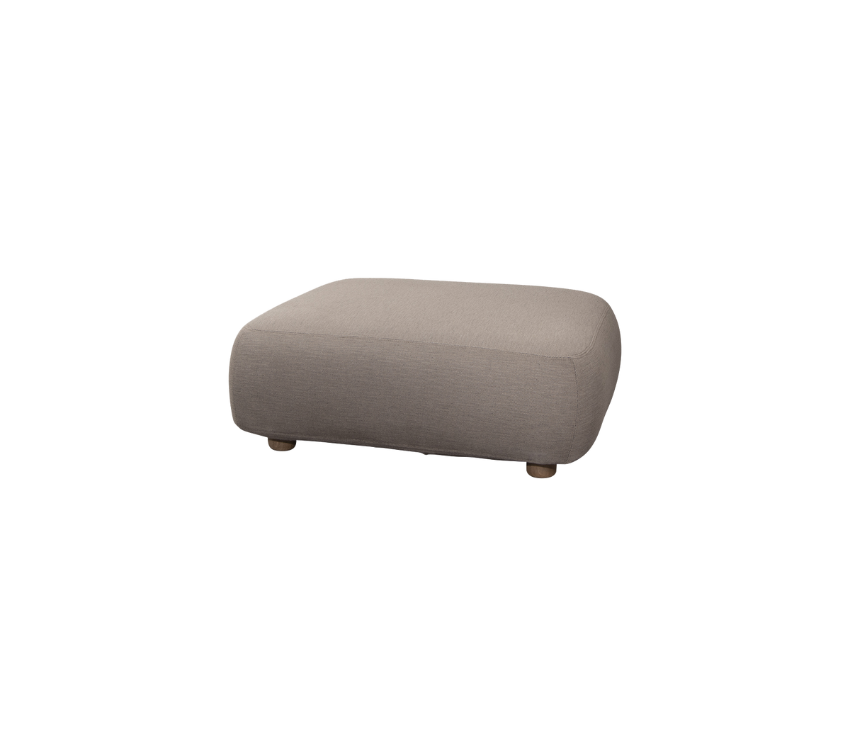 Zachte, rechthoekige ottomane in een neutrale tint met ronde randen en houten benen, perfect voor extra zitplaatsen of als voetensteun.