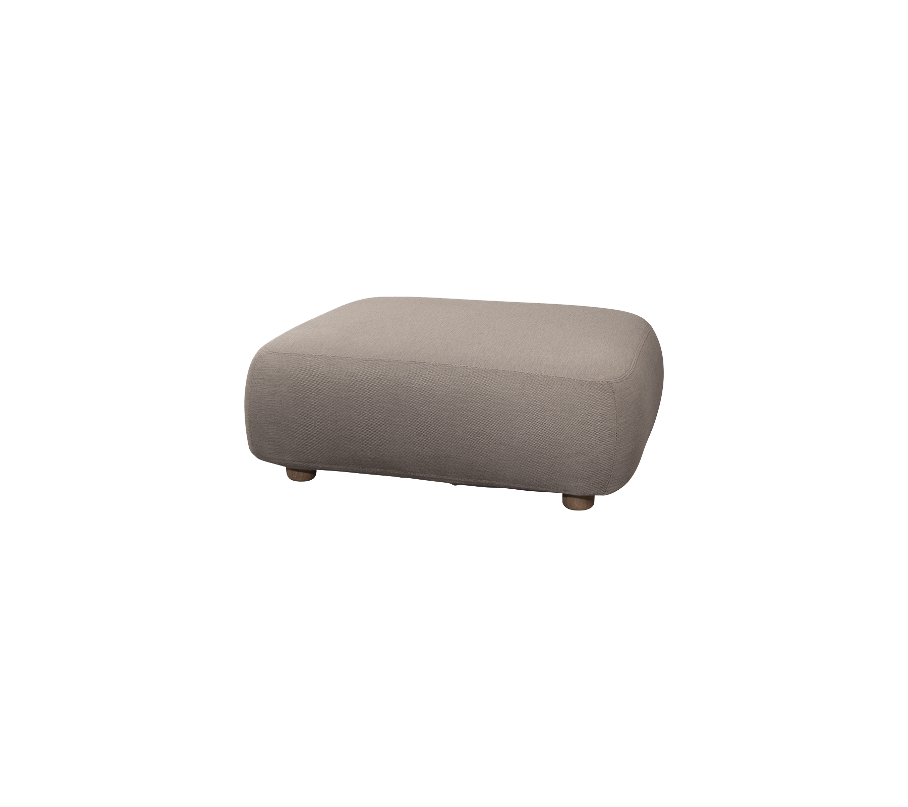 Zachte, rechthoekige ottomane in een neutrale tint met ronde randen en houten benen, perfect voor extra zitplaatsen of als voetensteun.