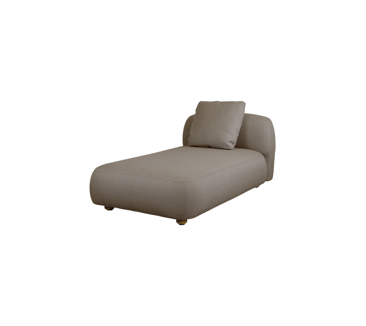 Contemporary chaise longue in een neutrale stof, met een stijlvolle, minimalistische ontwerpe en een zacht kussen voor comfort.