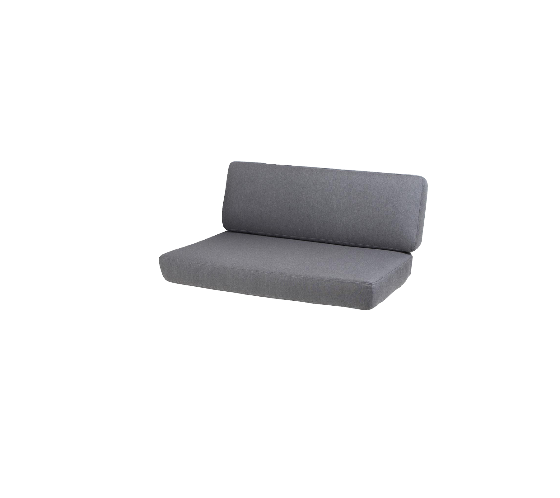Een slanke, moderne grijze bank met een eenvoudig ontwerp, met een comfortabel gevoerde zitting en rugleuning. Ideaal voor informele settingen.
