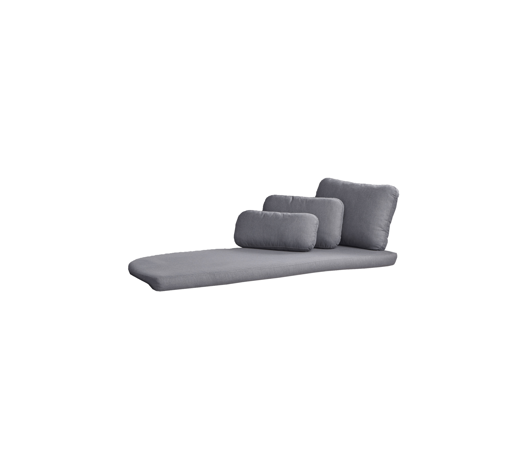 Een moderne, slanke grijze lounge stoel met drie zachte kussens in verschillende maten voor comfort en stijl.